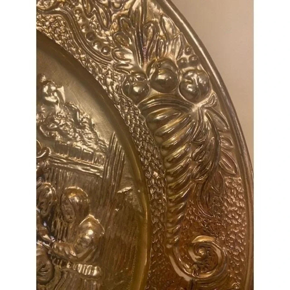 Vintage Peerless England Embossed Brass Wall Hanging Plates Tavern Scenes Set 2